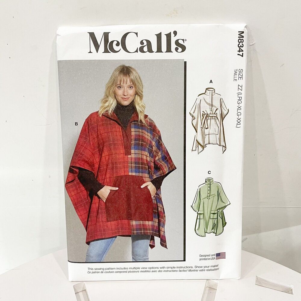 UNCUT McCall’s Sew‎ Pattern M8347 Womens Poncho Sz L, XL, XXL